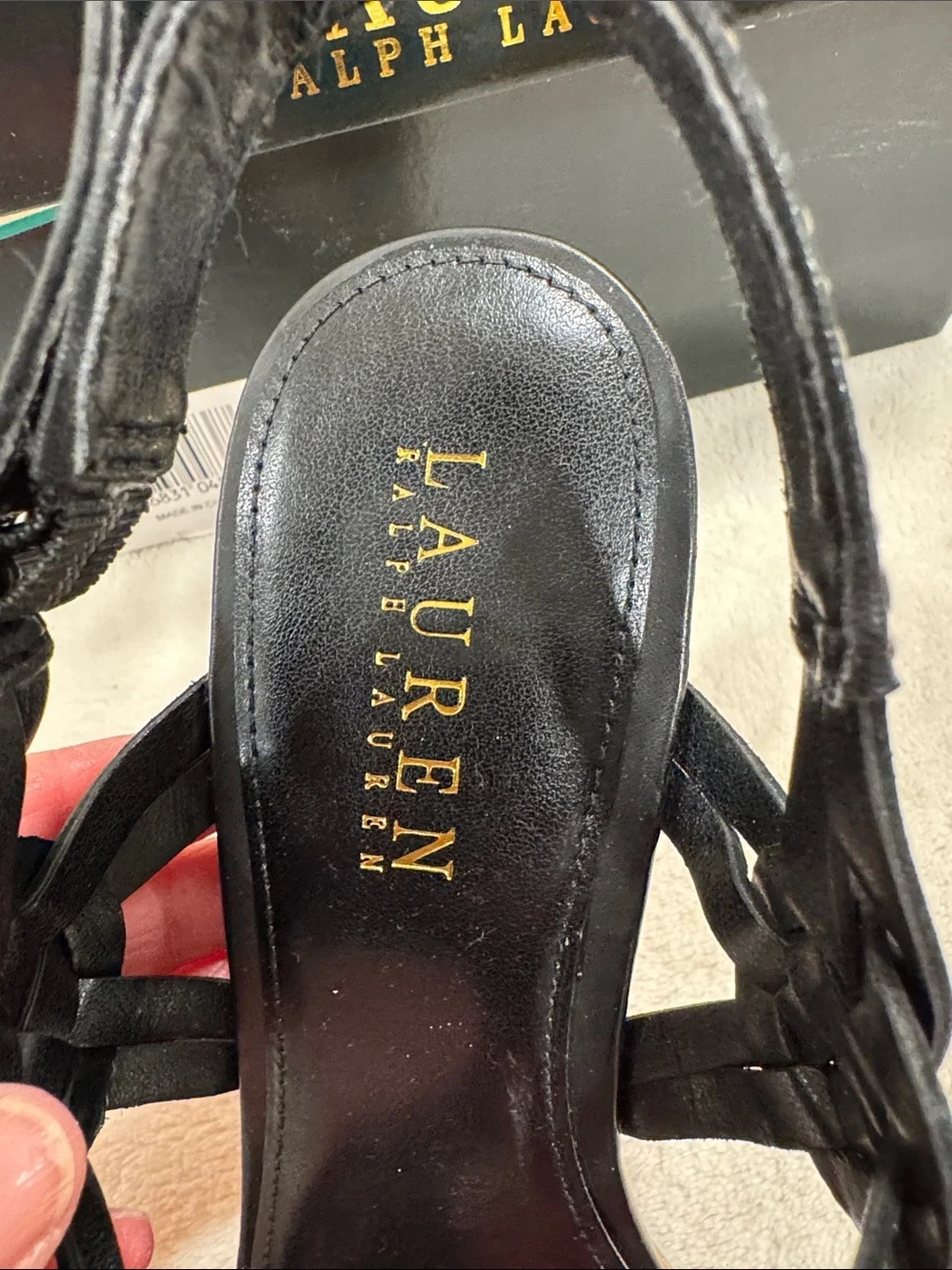 Lauren Ralph Lauren Black Braided Leather Wedge Sandals with Cork Heel